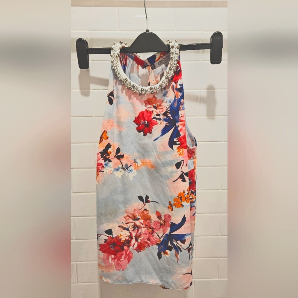 Floral Tank with beaded neck